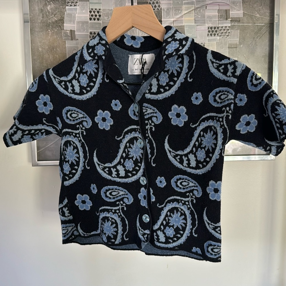 Zara KIDS knit button-down Hawaiian-style shirt, excellent worn condition